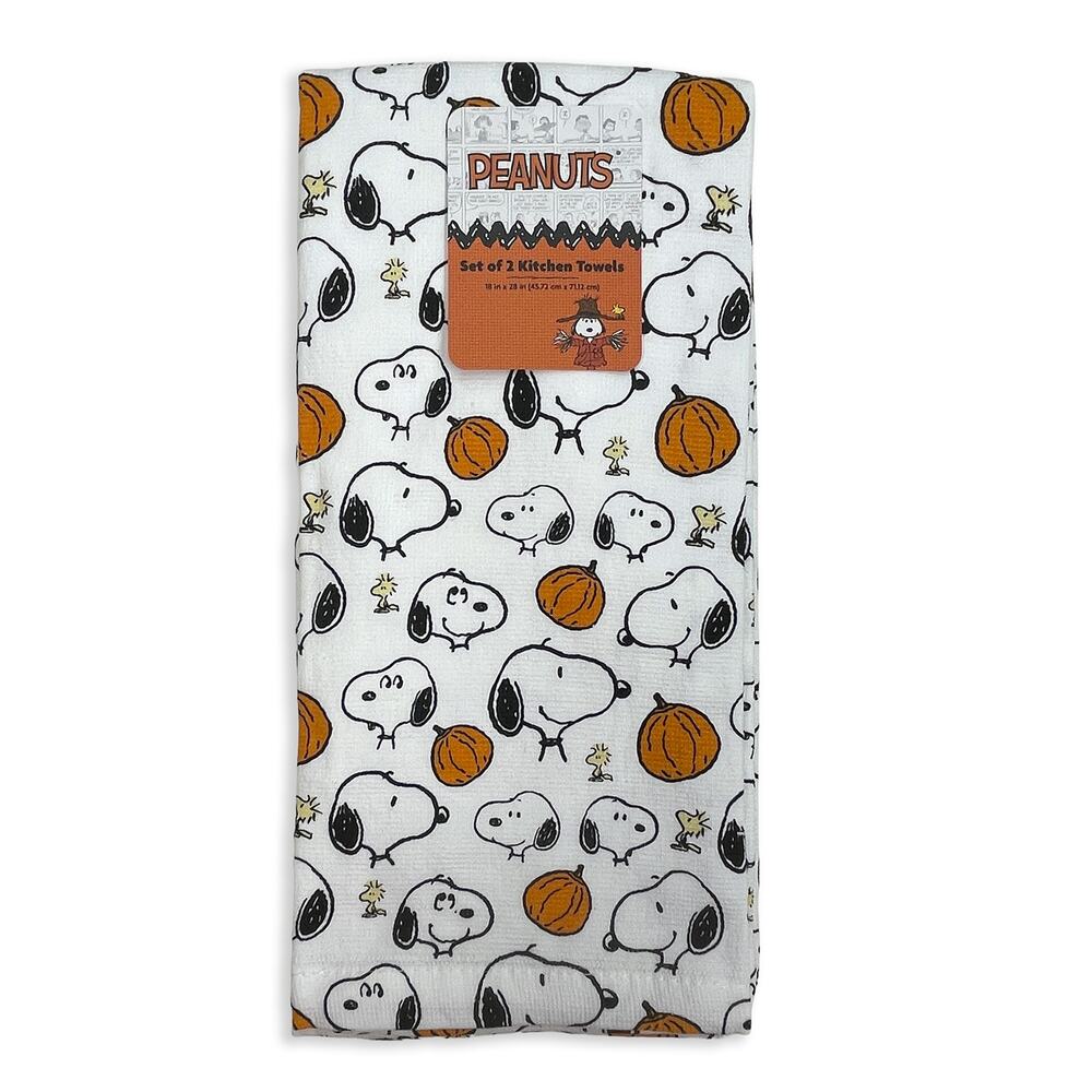 Peanuts Snoopy Woodstock Fall Pumpkins Kitchen Towel Set New Cotton 18x28 2-Pack